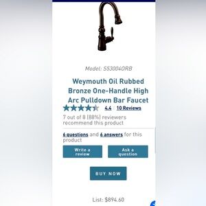 COPY - NWT MOEN Weymouth Oil Rubbed Bronze One-Handle High Arc Pulldown Bar Fau…